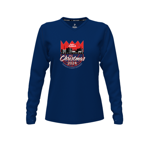 [FTLVCFNV-FYXS-LOGO1] Decker Comfort T-Shirt (Female Youth XS, Navy, V Neck, Logo 1, Long Sleeve)