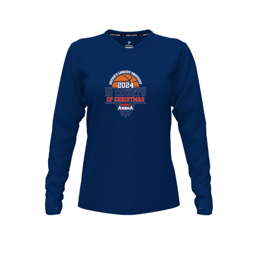 [FTLVCFNV-FYXS-LOGO3] Decker Comfort T-Shirt (Female Youth XS, Navy, V Neck, Logo 3, Long Sleeve)