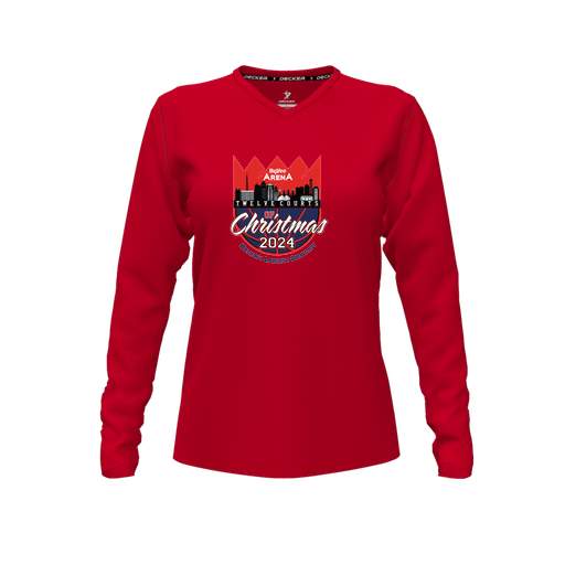 [FTLVCFRD-FYXS-LOGO1] Decker Comfort T-Shirt (Female Youth XS, Red, V Neck, Logo 1, Long Sleeve)
