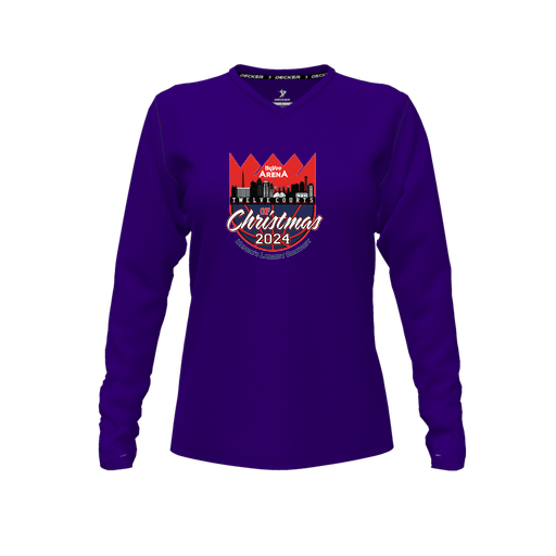 [CUS-DFW-TEES-CMF-VNK-LSL-PUR-FYXS-LOGO1] Decker Comfort T-Shirt (Female Youth XS, Purple, V Neck, Logo 1, Long Sleeve)