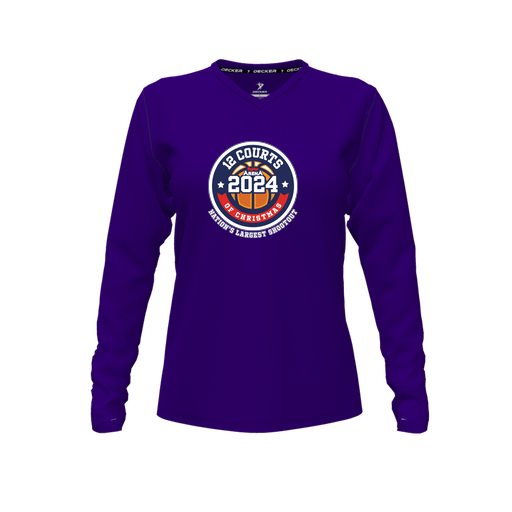 [FTLVCFPP-FYXS-LOGO2] Decker Comfort T-Shirt (Female Youth XS, Purple, V Neck, Logo 2, Long Sleeve)