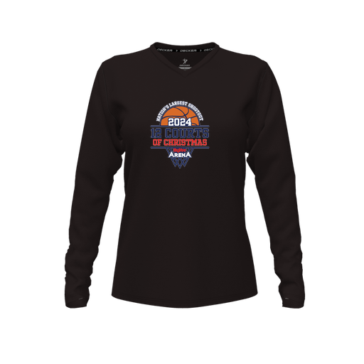 [FTLVPTBK-FYXS-LOGO3] Decker Performance T-Shirt (Female Youth XS, Black, V Neck, Logo 3, Long Sleeve)