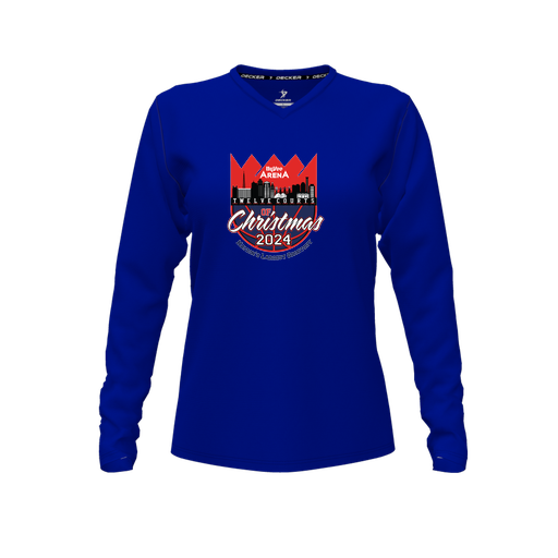 [FTLVPTRY-FYXS-LOGO1] Decker Performance T-Shirt (Female Youth XS, Royal, V Neck, Logo 1, Long Sleeve)