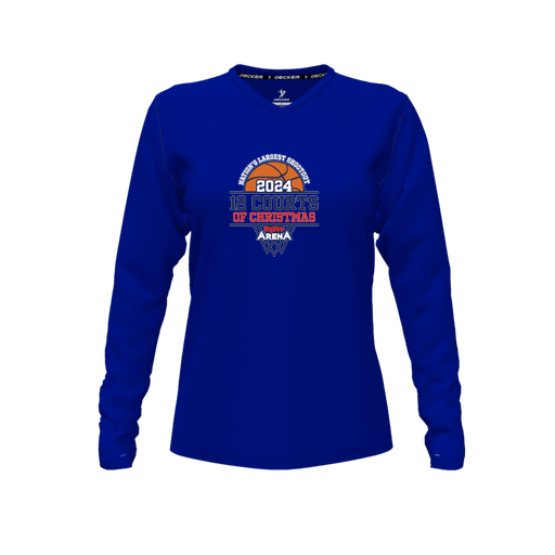 [FTLVPTRY-FYXS-LOGO3] Decker Performance T-Shirt (Female Youth XS, Royal, V Neck, Logo 3, Long Sleeve)