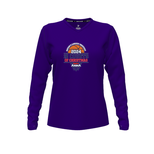 [FTLVPTPP-FYXS-LOGO3] Decker Performance T-Shirt (Female Youth XS, Purple, V Neck, Logo 3, Long Sleeve)